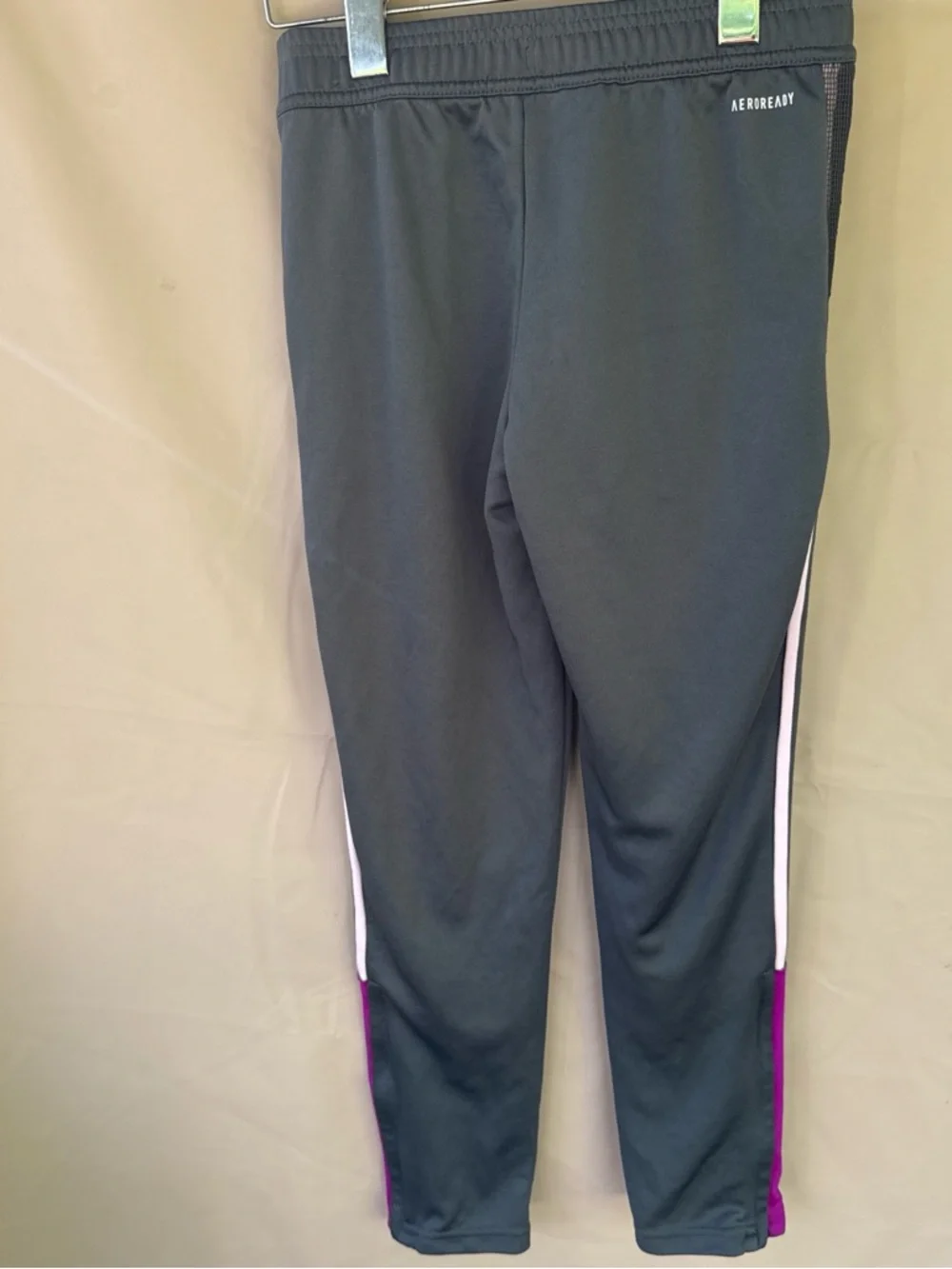 adidas grey Joggers with Purple Panels and White Stripes
